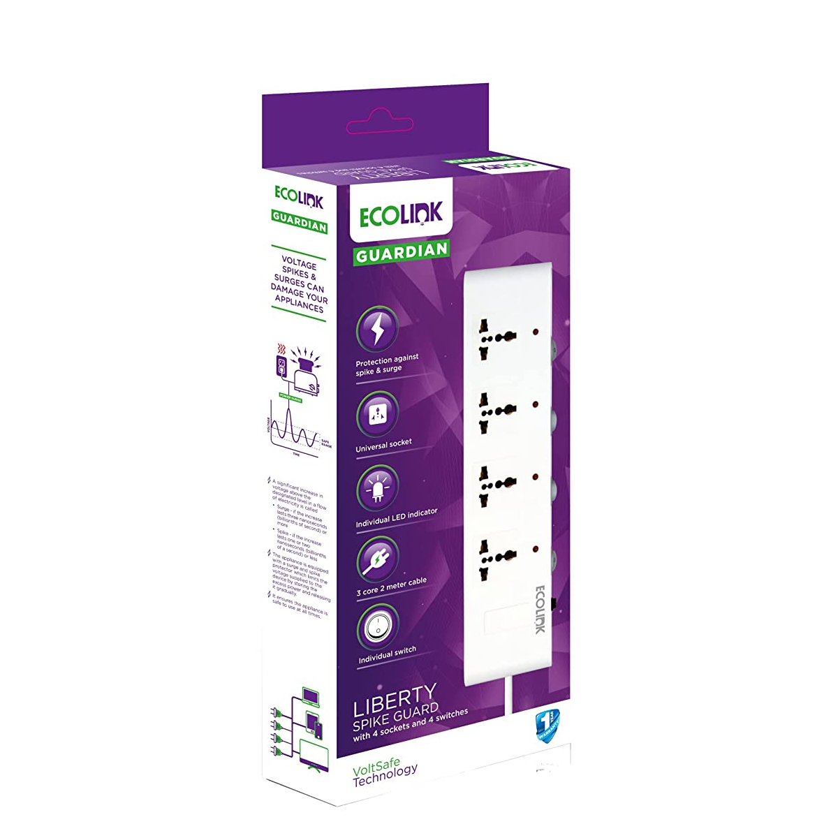 EcoLink Spike Guard 4 Socket 4 Switch 6A