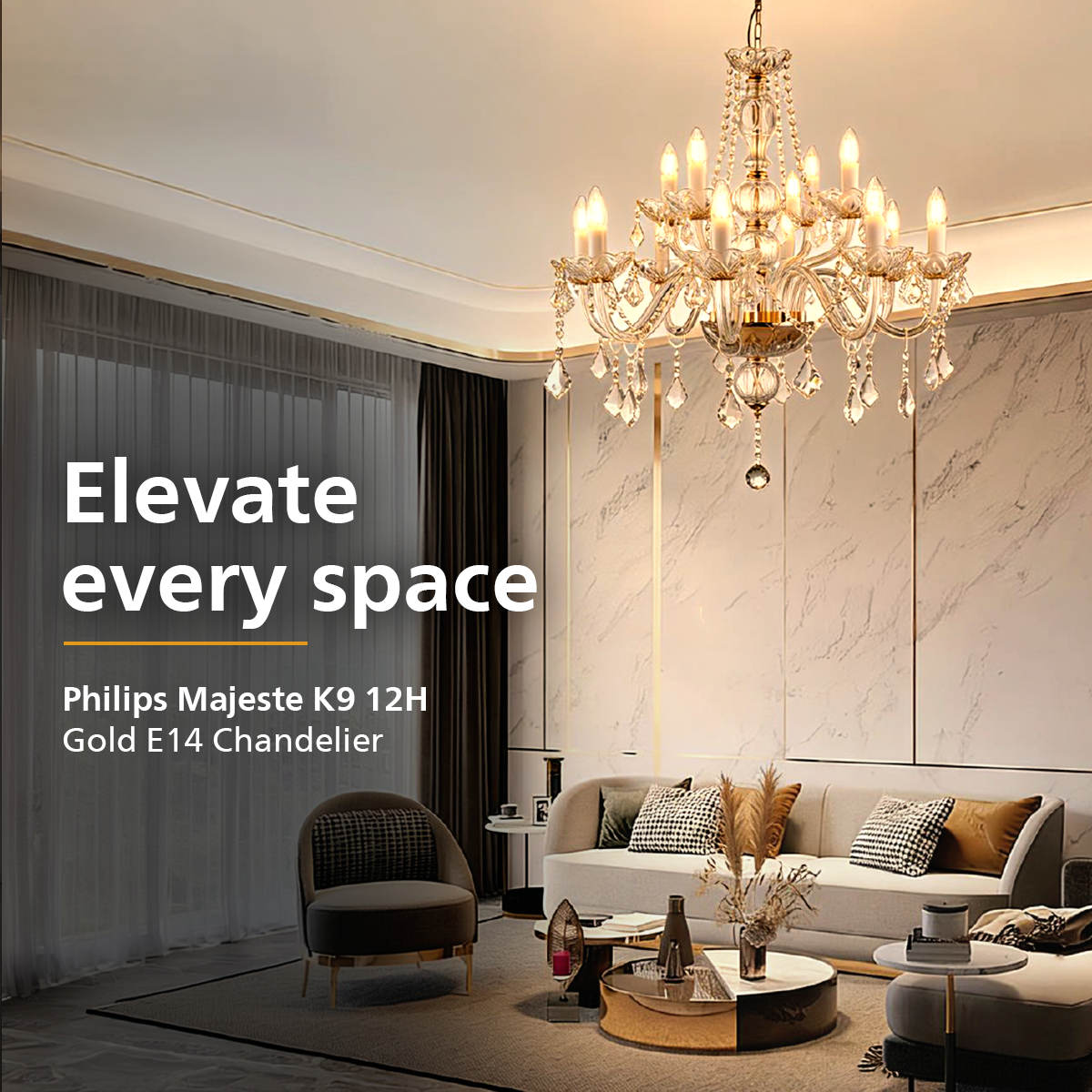 Philips 12 Head Majesté Crystal Chandelier